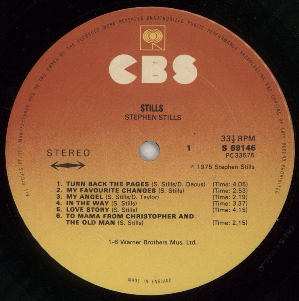 Stephen Stills Stills + Lyric Insert UK vinyl LP album (LP record) SPSLPST314479