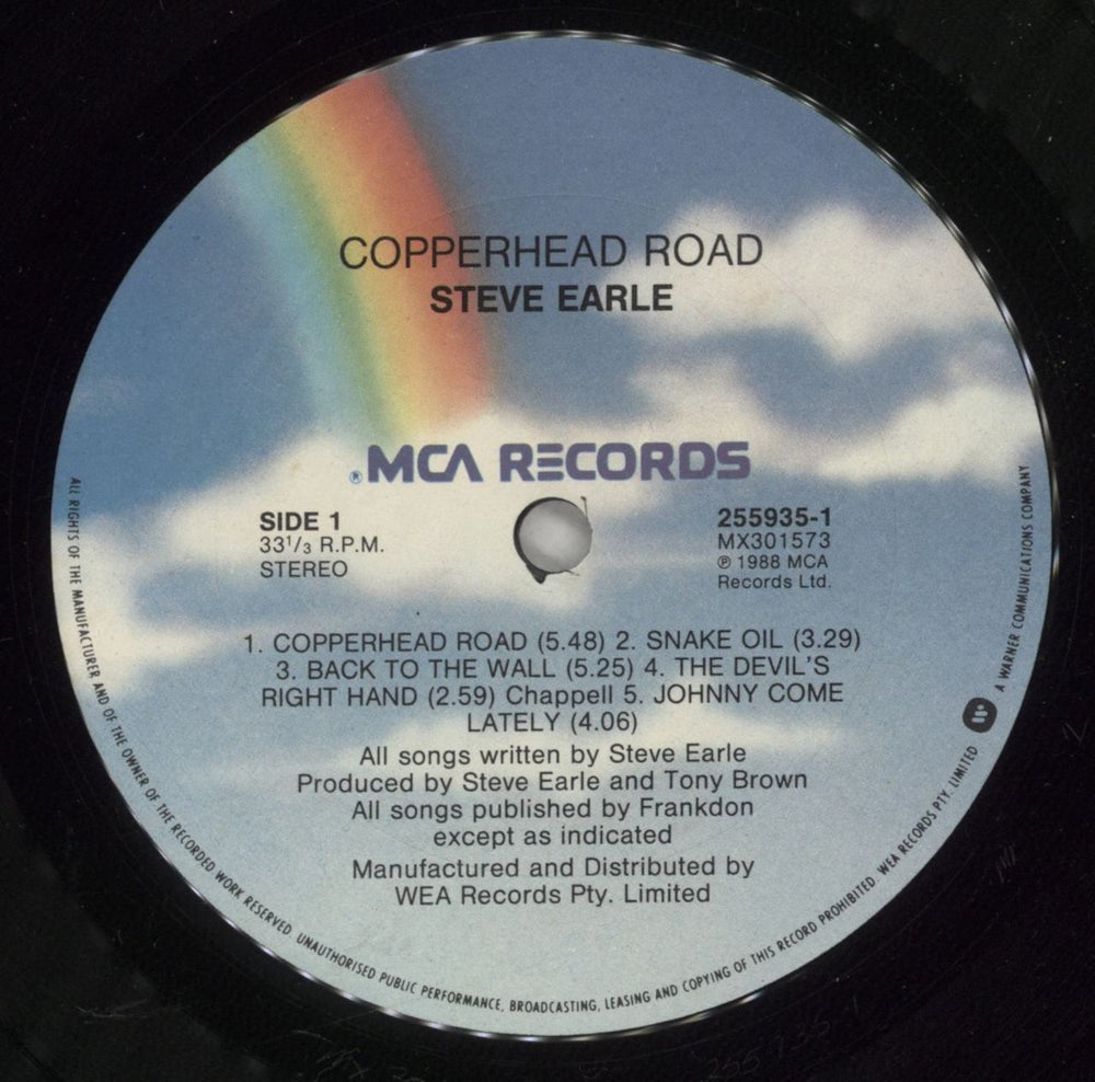 Steve Earle Copperhead Road Australian vinyl LP album (LP record) EALLPCO878741