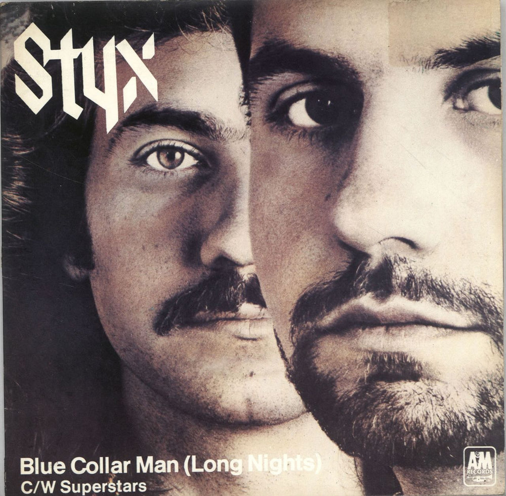 Styx Blue Collar Man (Long Nights) - Blue Vinyl UK 7" vinyl single (7 inch record / 45) AMS7388