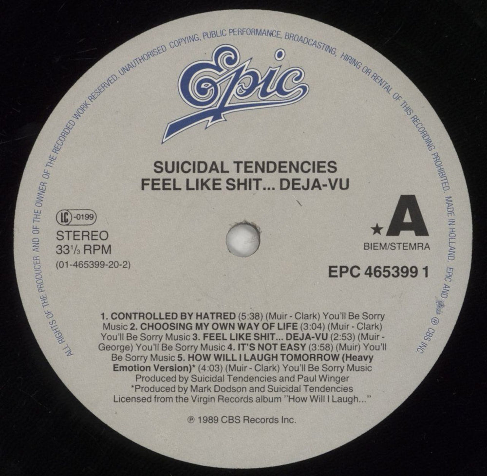 Suicidal Tendencies Controlled By Hatred/ Feel Like Sh*t... Deja-Vu - EX Dutch vinyl LP album (LP record) SUILPCO852813