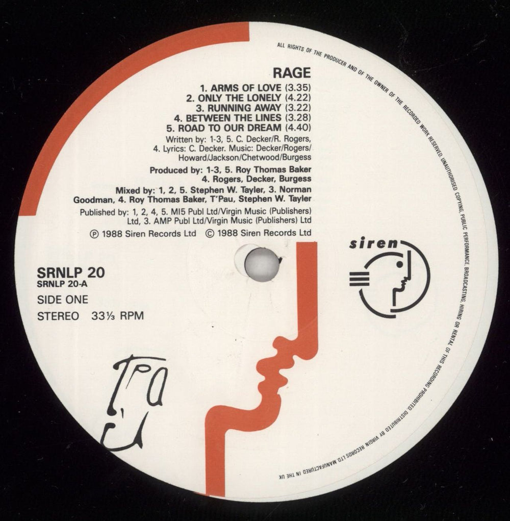 T'Pau Rage UK vinyl LP album (LP record) TPALPRA266509