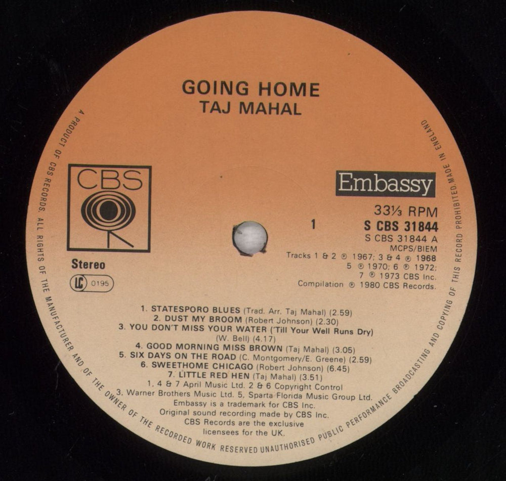 Taj Mahal Going Home UK vinyl LP album (LP record) TAJLPGO840959