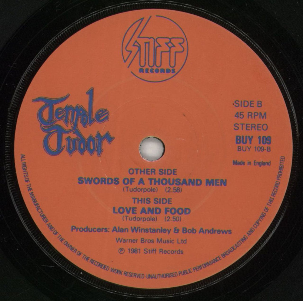 Tenpole Tudor The Swords Of A Thousand Men - Knights Sleeve UK 7" vinyl single (7 inch record / 45) TTU07TH515084