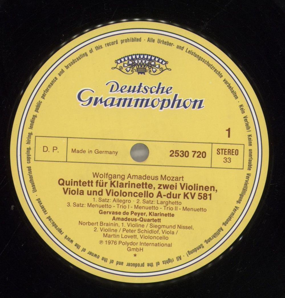 The Amadeus String Quartet Quintet for Clarinet & Strings / Quartet for Oboe & Strings German vinyl LP album (LP record) XYGLPQU528662