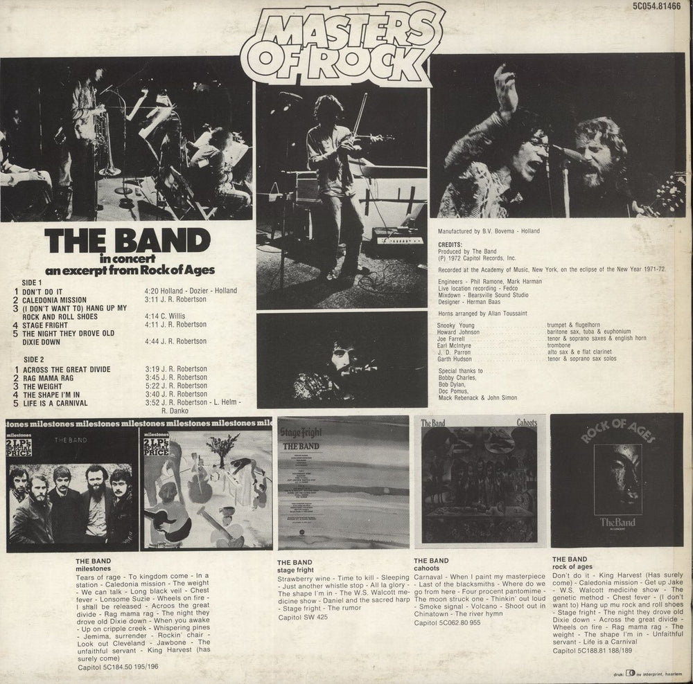 The Band The Band In Concert - An Excerpt From Rock Of Ages Dutch vinyl LP album (LP record)
