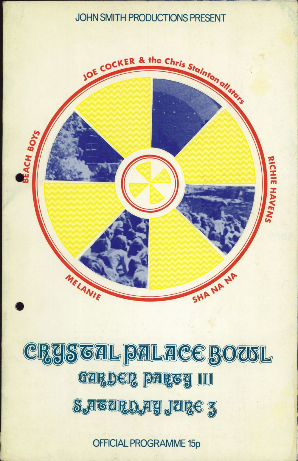 The Beach Boys Crystal Palace Bowl Garden Party III + Ticket Stub - Hole Punched UK tour programme PROGRAMME