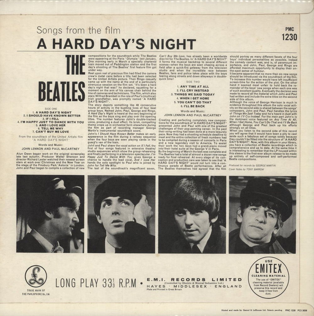 The Beatles A Hard Day's Night - 1st - G&L - Unlaminated Sleeve UK vinyl LP album (LP record)