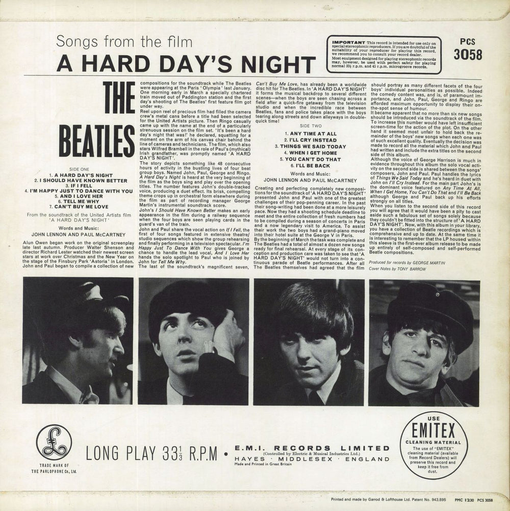 The Beatles A Hard Day's Night - 2 Box - Gram - F/B - EX UK vinyl LP album (LP record)