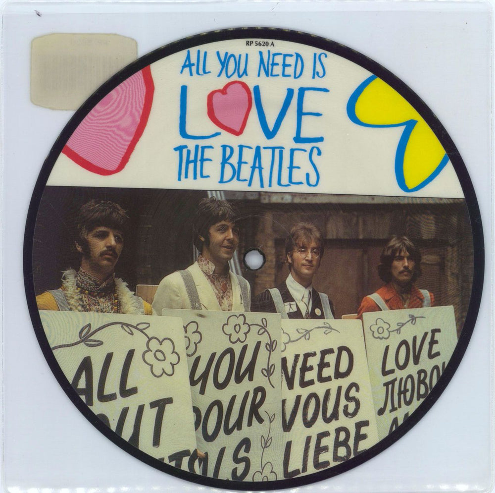 The Beatles All You Need Is Love - Barcode Stickered UK 7" vinyl picture disc (7 inch picture disc single) RP5620