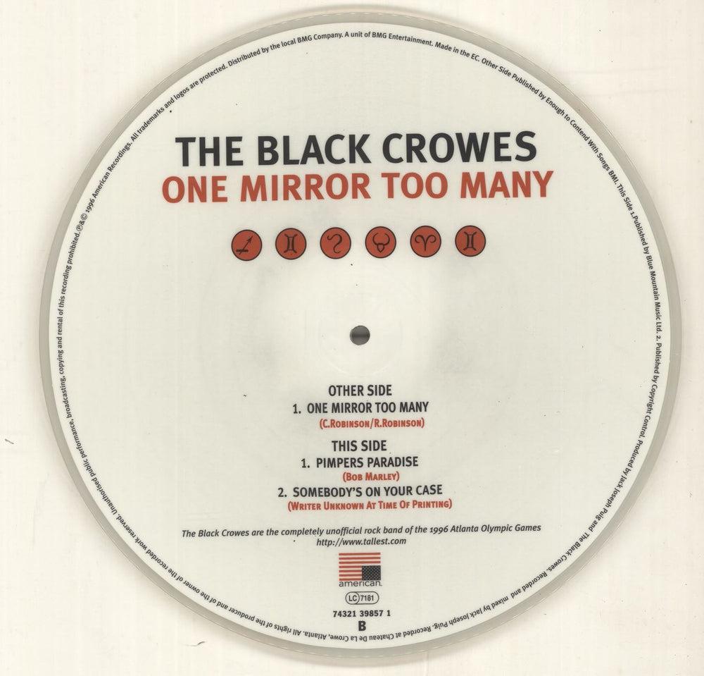 The Black Crowes One Mirror Too Many UK 10" Vinyl Picture Disc (10 inch Record Single) CRW1PON164359