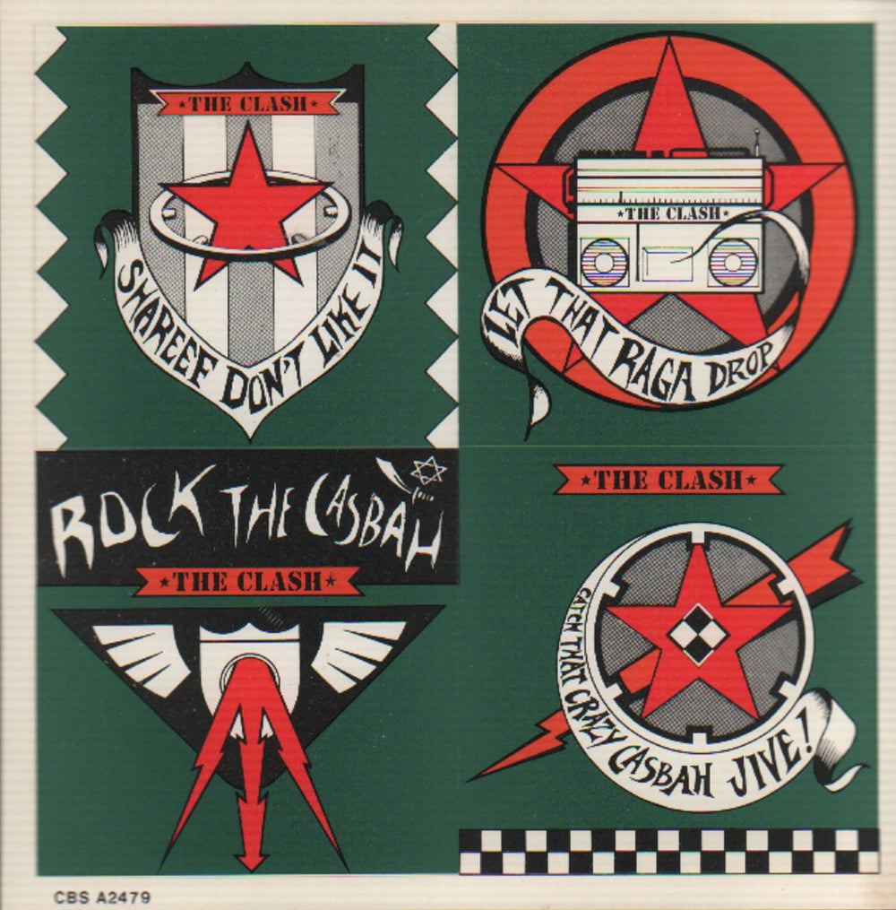 The Clash Rock The Casbah + Stickers - EX UK 7" vinyl single (7 inch record / 45) CSH07RO648393