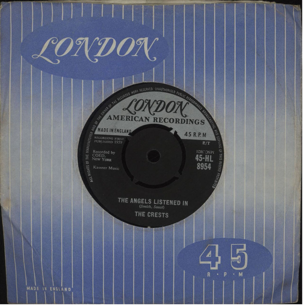 The Crests The Angels Listened In - 2nd UK 7" vinyl single (7 inch record / 45) 45-HL8954