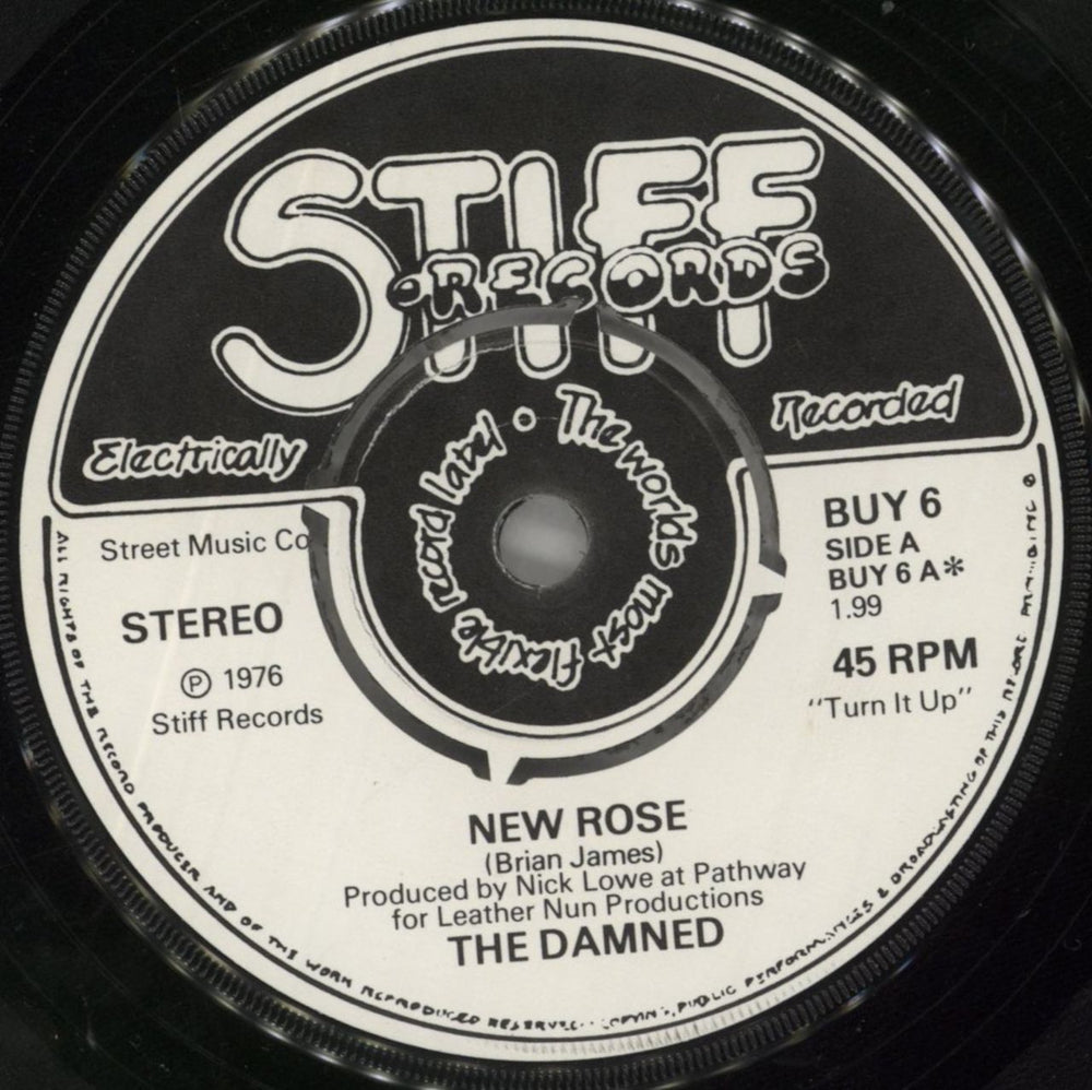 The Damned New Rose - 1st - 4-prong - Street Music Co Credit UK 7" vinyl single (7 inch record / 45) DAM07NE702626