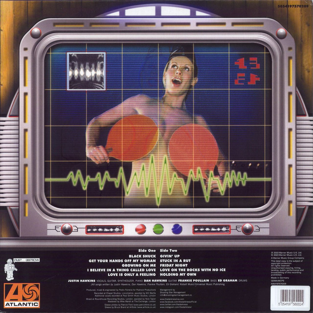 The Darkness Permission To Land - Blue Marbled Vinyl - Autographed UK vinyl LP album (LP record) 5054197580024