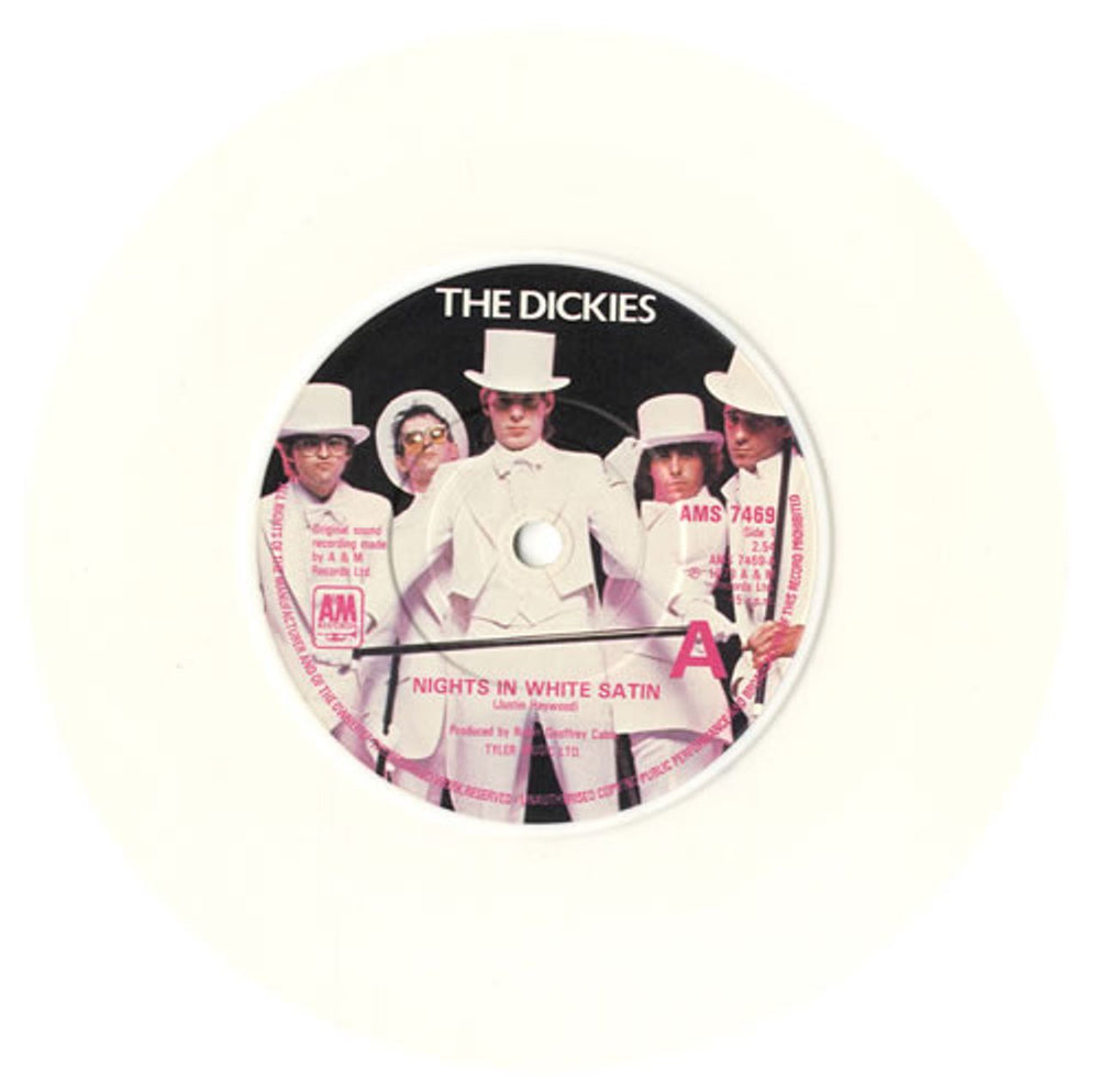 The Dickies Nights In White Satin - White Vinyl UK 7" vinyl single (7 inch record / 45) DIC07NI115036