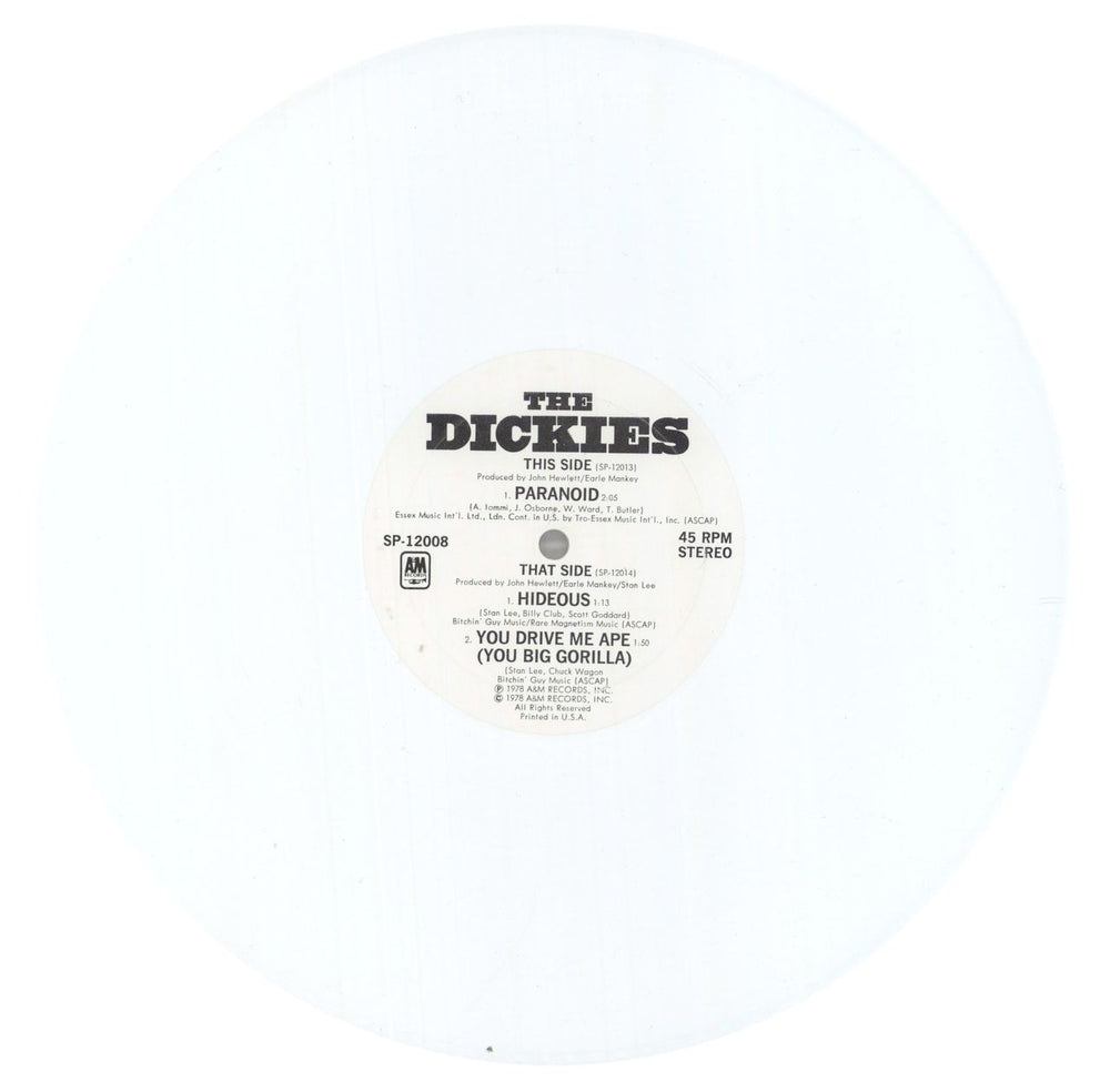 The Dickies The Dickies - White Vinyl US 10" vinyl single (10 inch record) DIC10TH857579