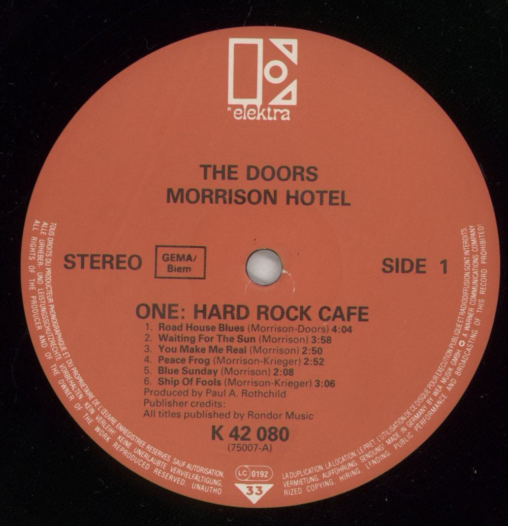 The Doors Morrison Hotel - red label German vinyl LP album (LP record) DORLPMO210272