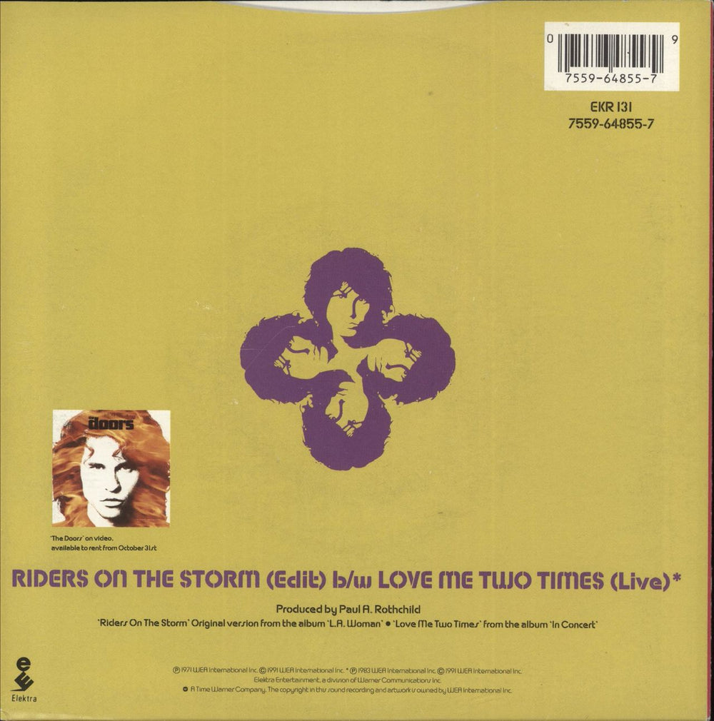 The Doors Riders On The Storm UK 7" vinyl single (7 inch record / 45) 075596485579