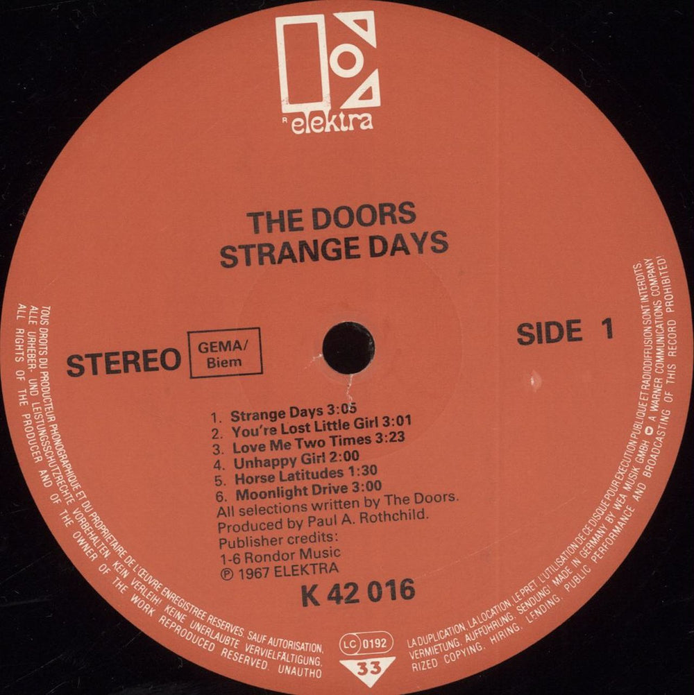 The Doors Strange Days - Red Label German vinyl LP album (LP record) DORLPST706654