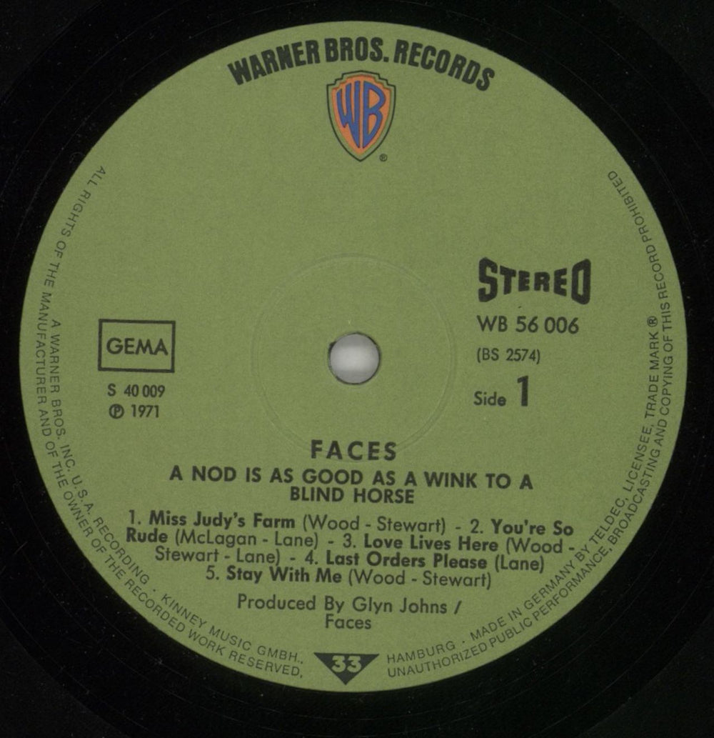 The Faces A Nod's As Good As A Wink + Poster - Green Label German vinyl LP album (LP record) FCELPAN858013