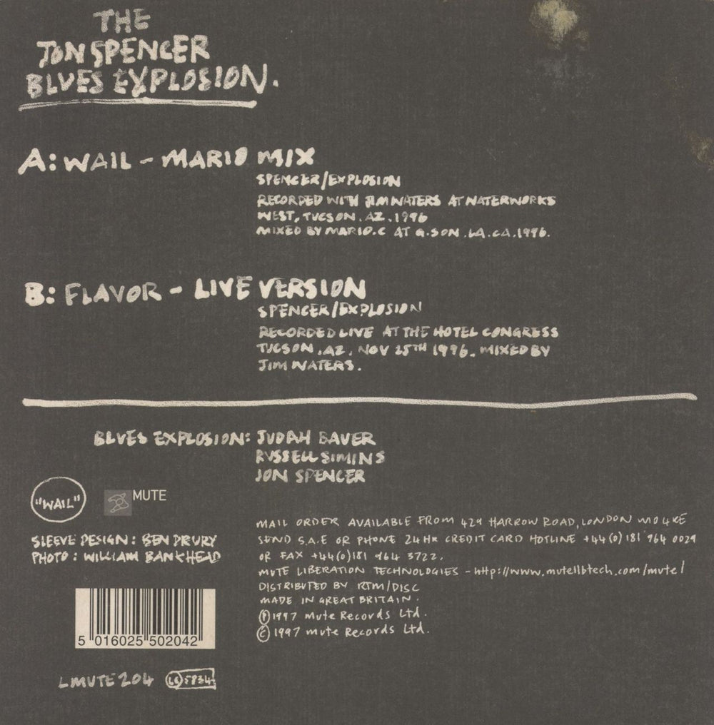 The Jon Spencer Blues Explosion Wall UK 7" vinyl single (7 inch record / 45) 5016025502042