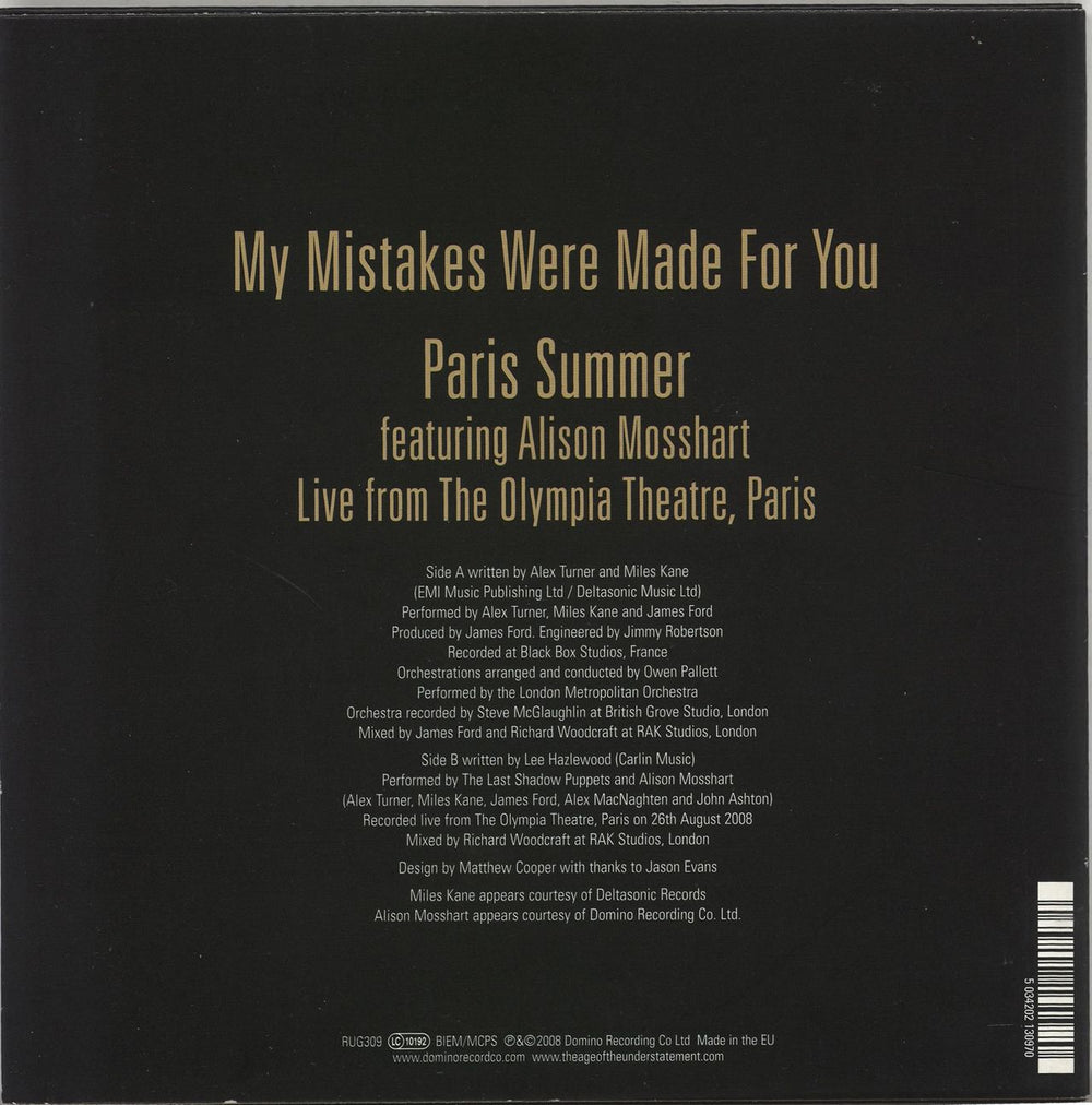 The Last Shadow Puppets My Mistakes Were Made For You - 1/2 UK 7" vinyl single (7 inch record / 45) LS407MY449393