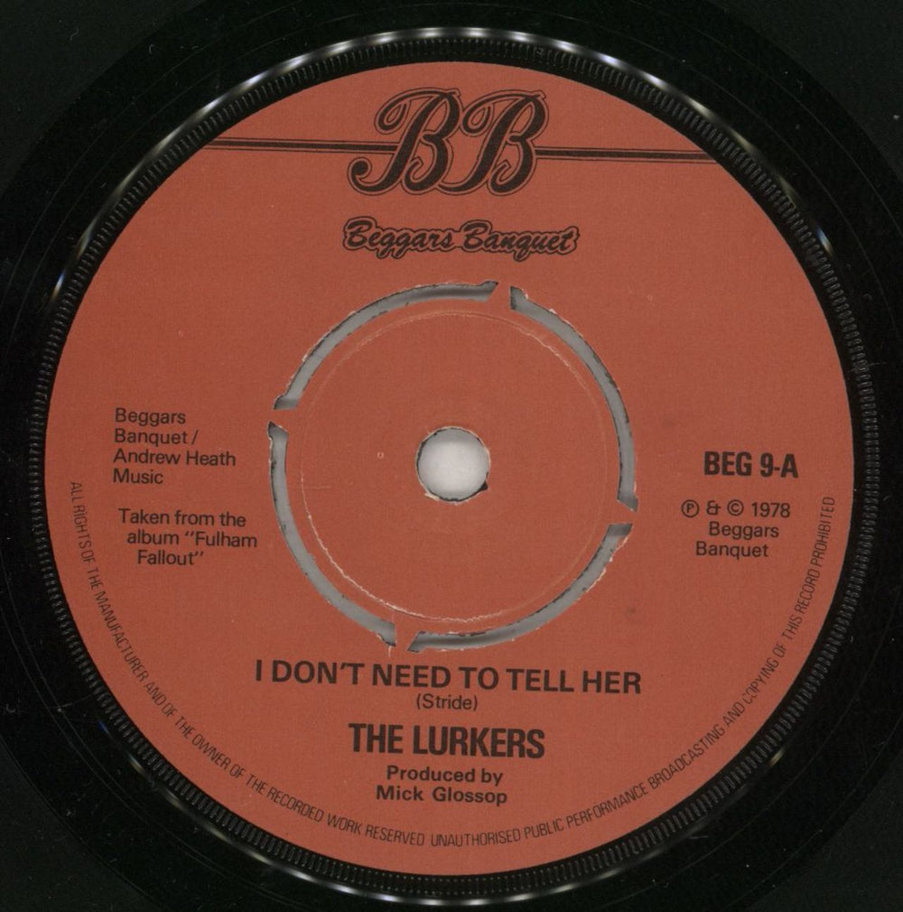 The Lurkers I Don't Need To Tell Her - Nigel Sleeve UK 7" vinyl single (7 inch record / 45) LRK07ID867660