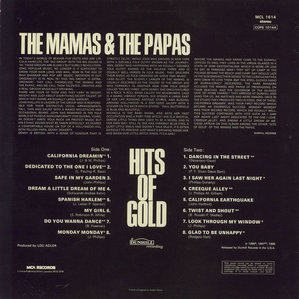 The Mama's And The Papa's Hits Of Gold UK vinyl LP album (LP record)