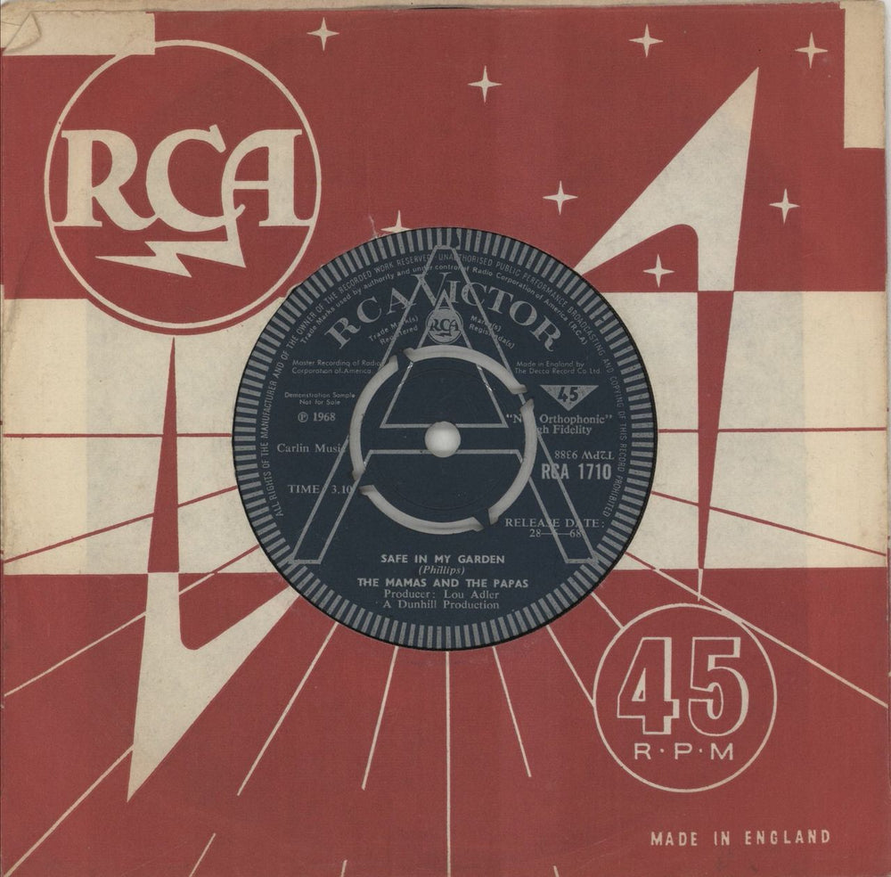 The Mama's And The Papa's Safe In My Garden UK Promo 7" vinyl single (7 inch record / 45) RCA1710