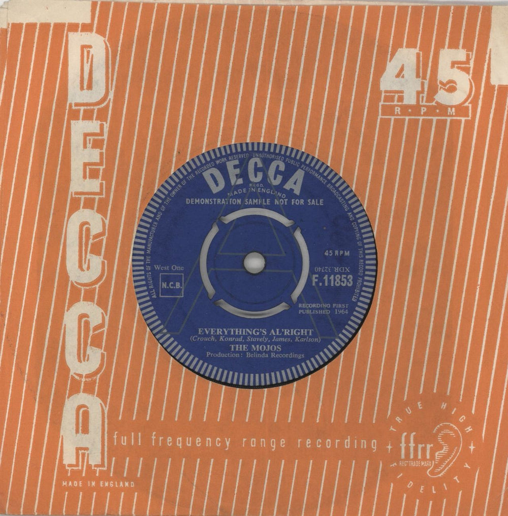 The Mojos Everything's Al' Right UK Promo 7" vinyl single (7 inch record / 45) F.11853