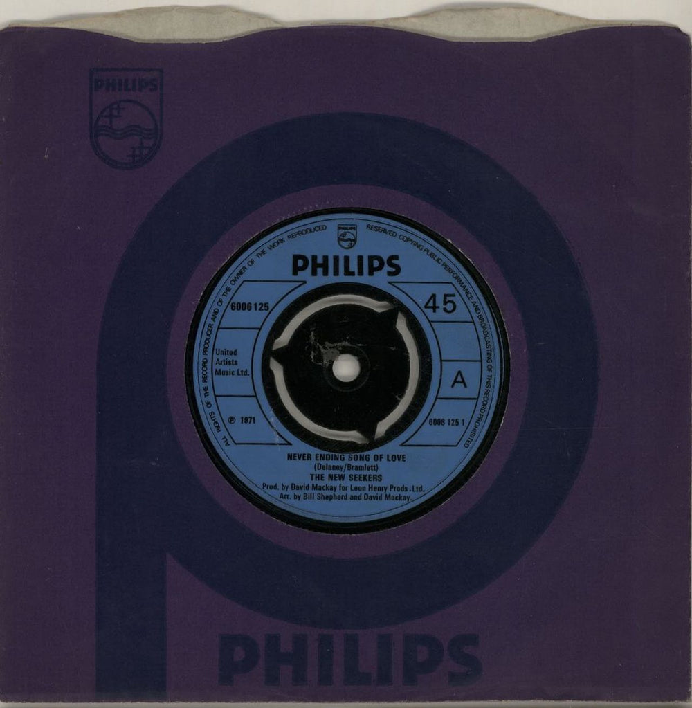 The New Seekers Never Ending Song Of Love - 3Pr Inj UK 7" vinyl single (7 inch record / 45) 6006125