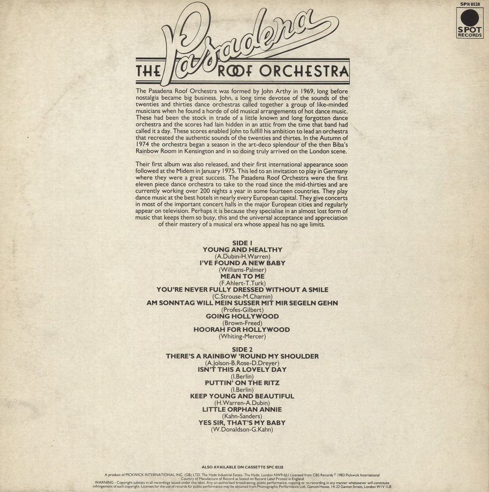 The Pasadena Roof Orchestra The Pasadena Roof Orchestra UK vinyl LP album (LP record)