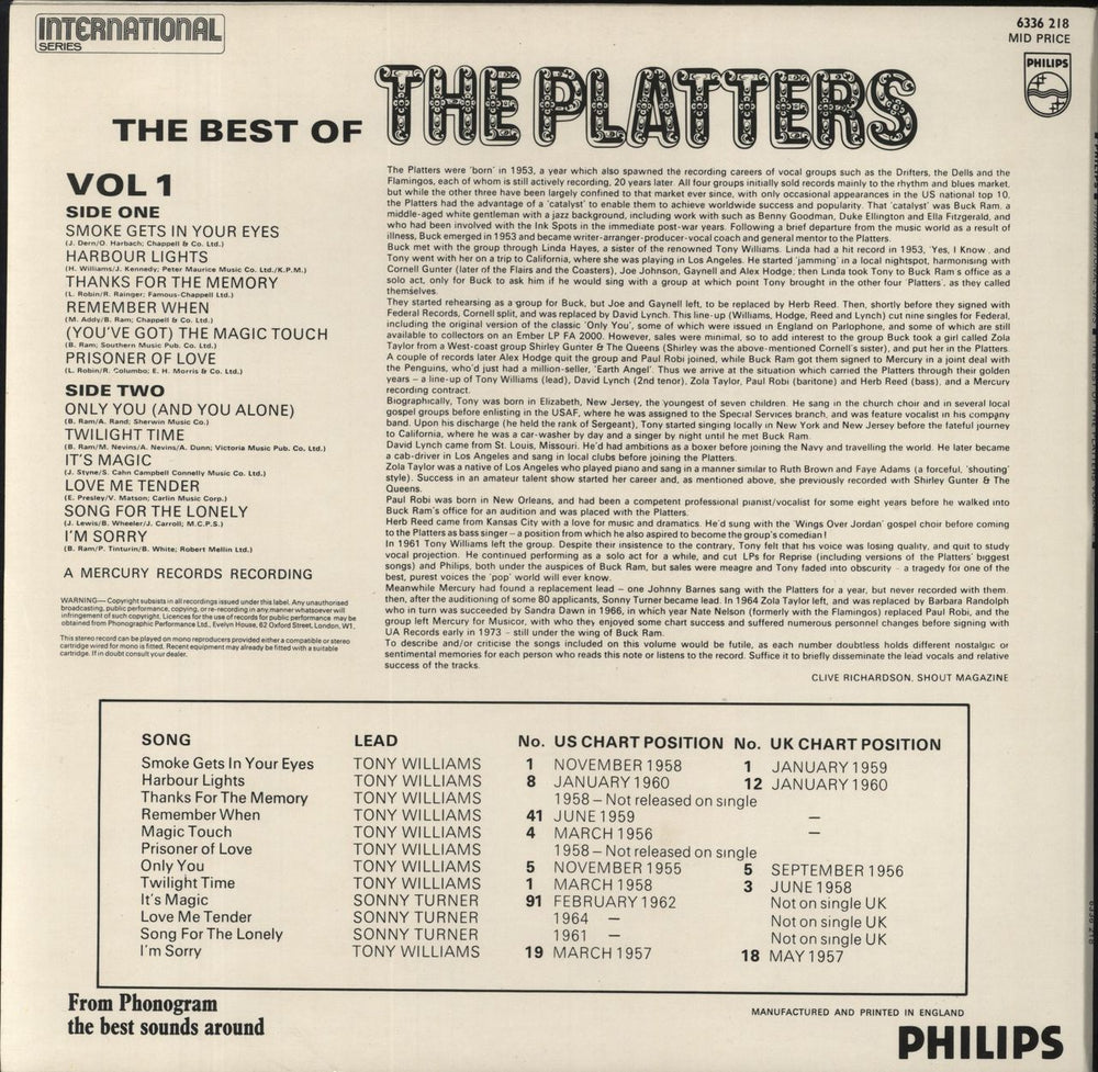 The Platters The Best Of The Platters Volume 1 UK vinyl LP album (LP record)