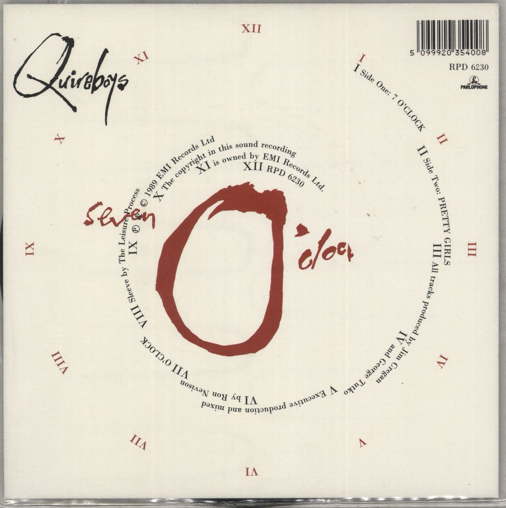 The Quireboys 7 O'clock UK 7" vinyl picture disc (7 inch picture disc single) 5099920354008