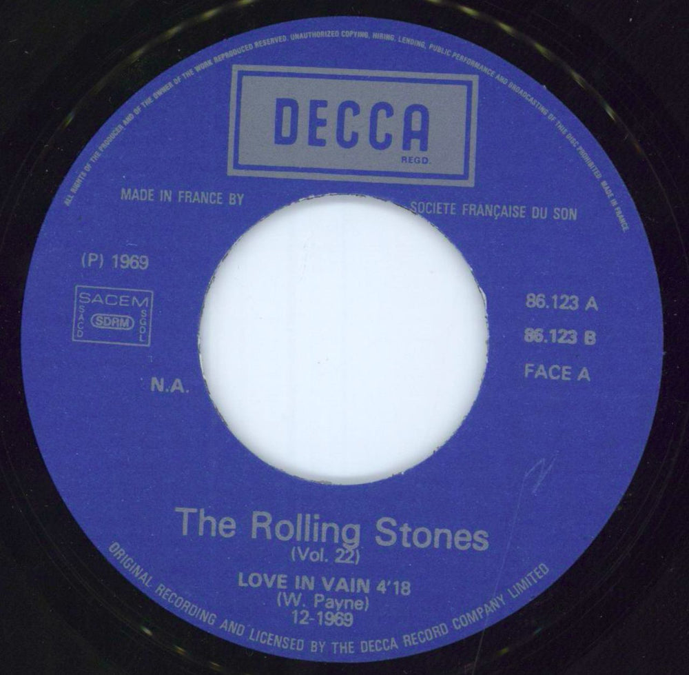 The Rolling Stones Love In Vain - EX French 7" vinyl single (7 inch record / 45) ROL07LO813219