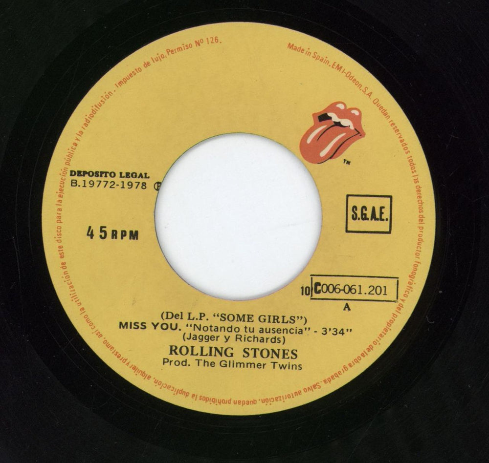 The Rolling Stones Miss You Spanish 7" vinyl single (7 inch record / 45)