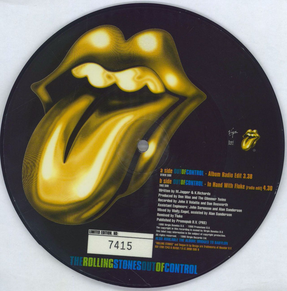 The Rolling Stones Out Of Control + Barcode Stickered Sleeve UK 7" vinyl picture disc (7 inch picture disc single) ROL7POU124606