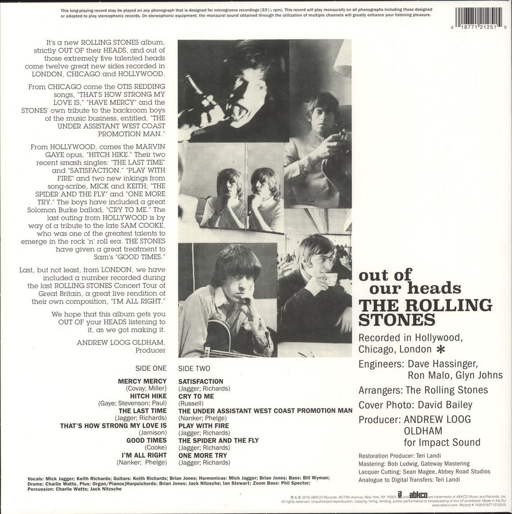The Rolling Stones Out Of Our Heads: US Version UK vinyl LP album (LP record) 018771212515