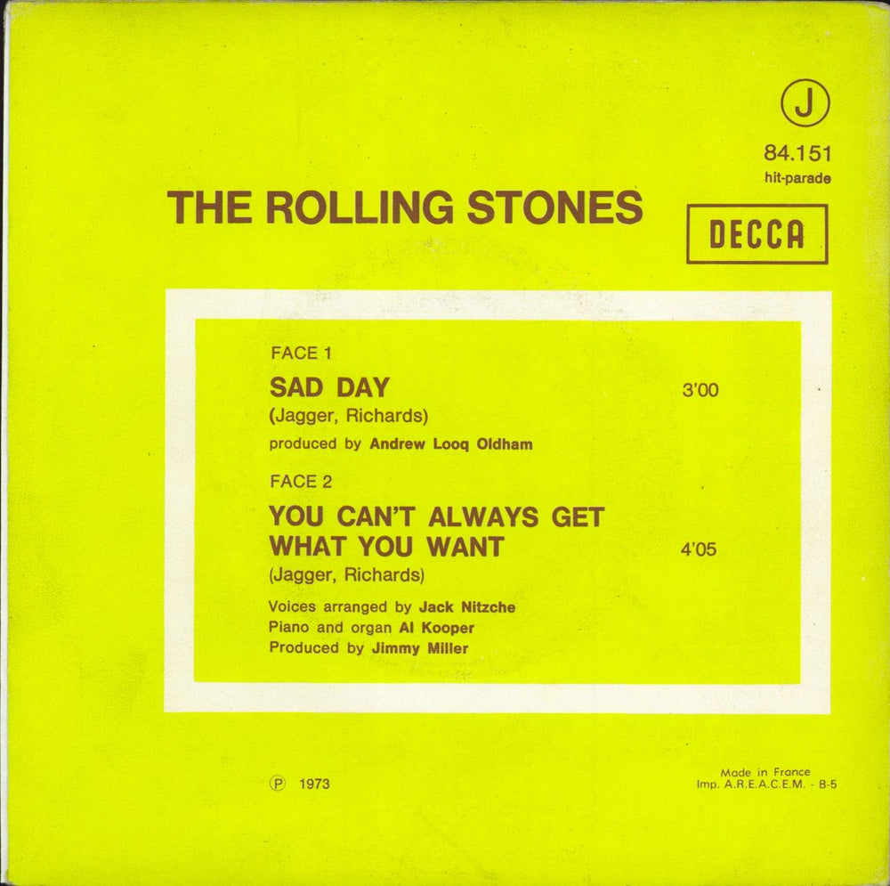 The Rolling Stones Sad Day French 7" vinyl single (7 inch record / 45)