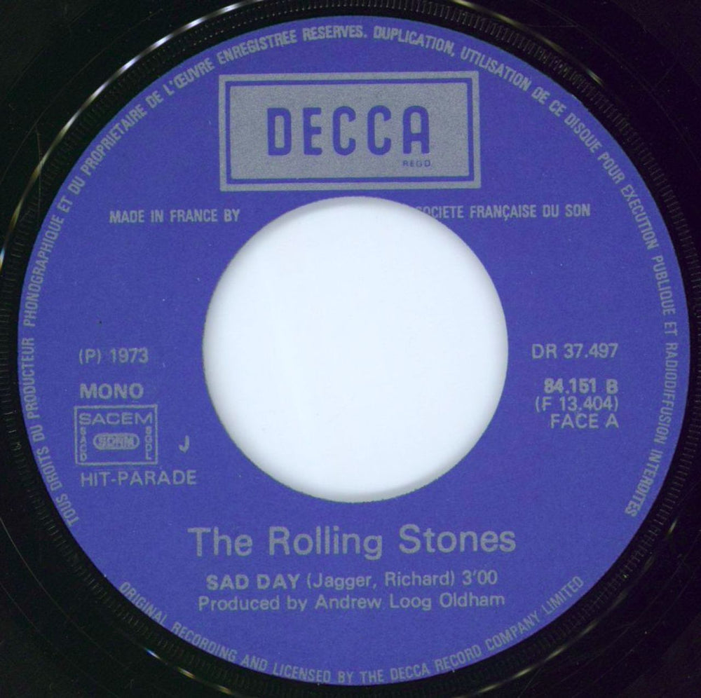 The Rolling Stones Sad Day French 7" vinyl single (7 inch record / 45) ROL07SA777435