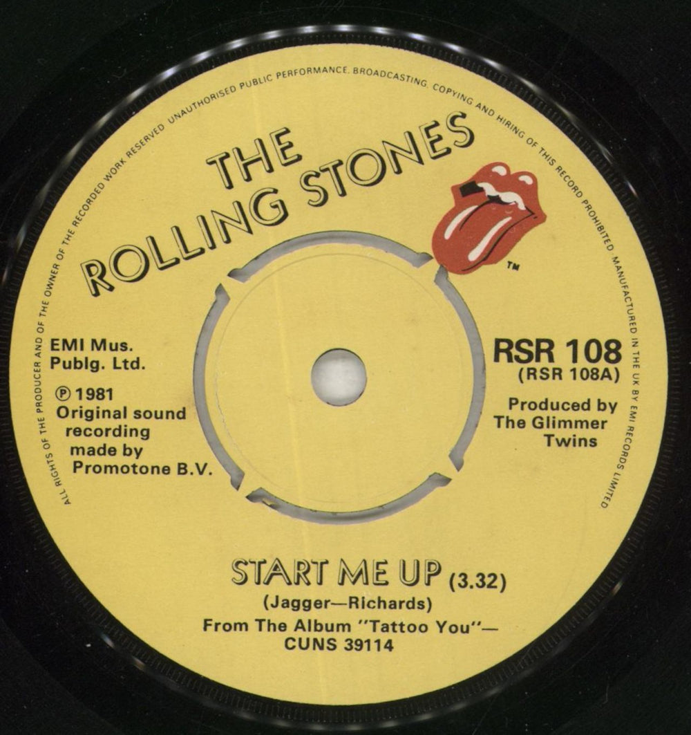 The Rolling Stones Start Me Up + Sleeve UK 7" vinyl single (7 inch record / 45) ROL07ST29686