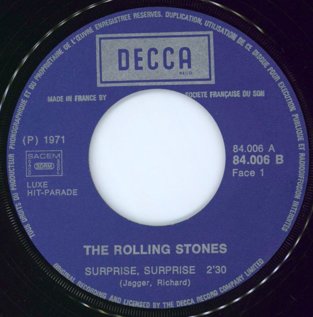 The Rolling Stones Surprise Surprise French 7" vinyl single (7 inch record / 45) ROL07SU71973