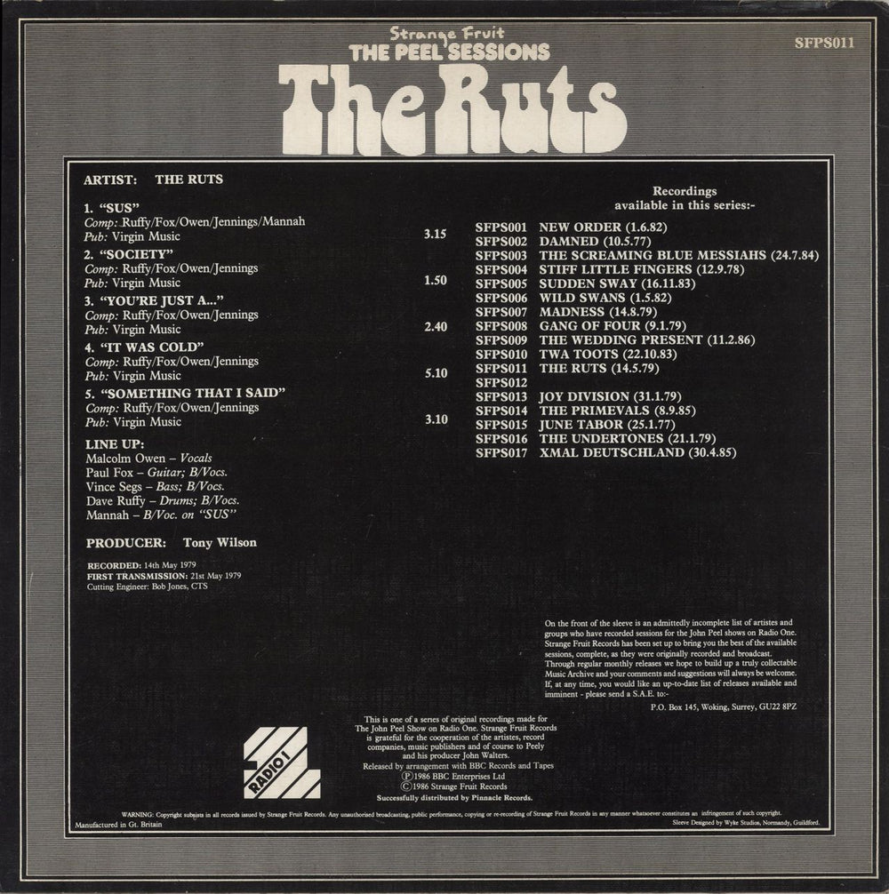 The Ruts The Peel Sessions - VG UK 12" vinyl single (12 inch record / Maxi-single)