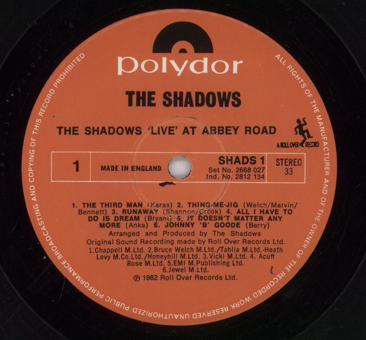 The Shadows Live At Abbey Road UK Vinyl LP — RareVinyl.com