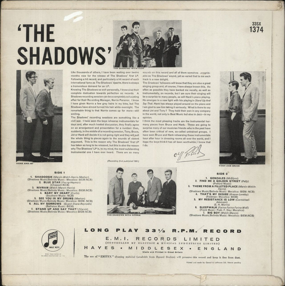 The Shadows The Shadows - 1st - VG UK vinyl LP album (LP record)