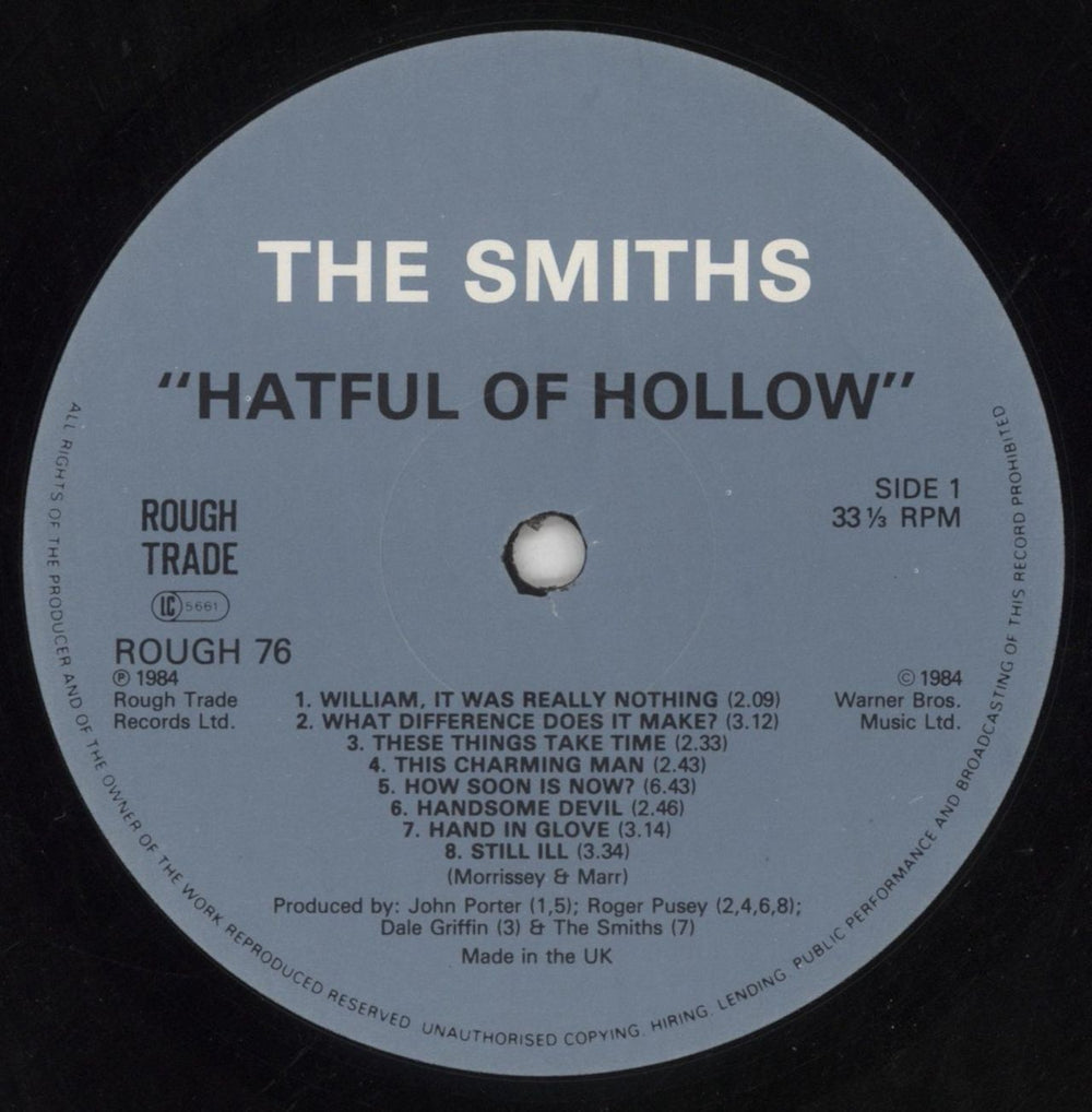 The Smiths Hatful Of Hollow - 1st - VG UK vinyl LP album (LP record) SMILPHA370877