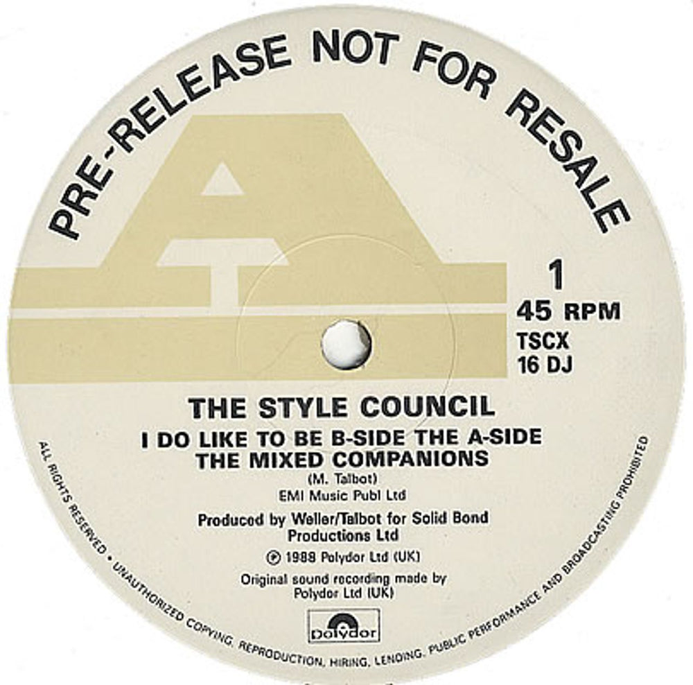 The Style Council I Do Like To Be B-side The A-side UK Promo 12" vinyl single (12 inch record / Maxi-single) TSCX16DJ