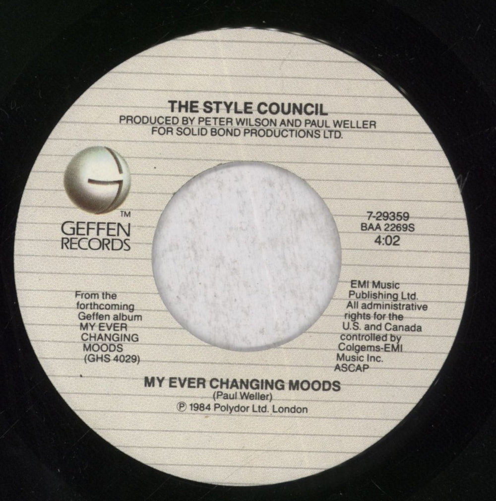 The Style Council My Ever Changing Moods US 7" vinyl single (7 inch record / 45) STY07MY80910