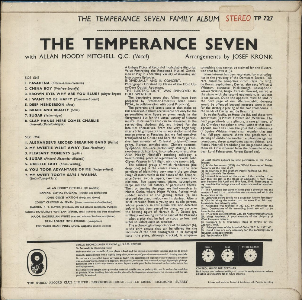 The Temperance Seven The Temperance Seven Family Album UK vinyl LP album (LP record)