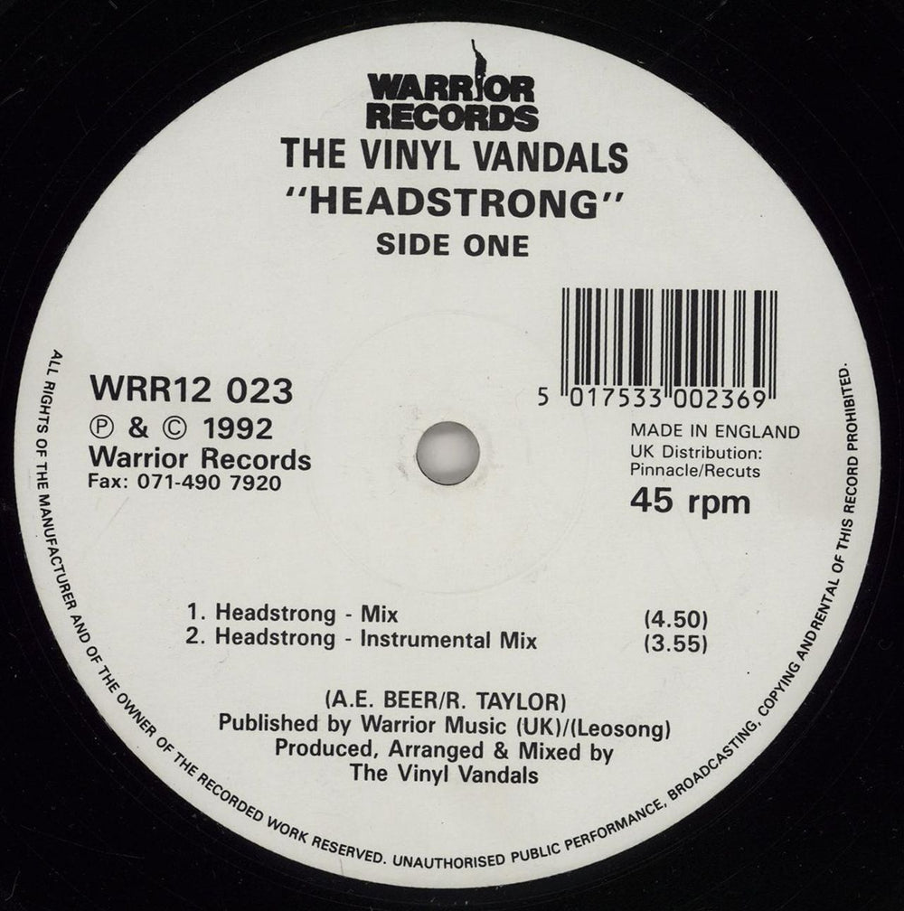 The Vinyl Vandals Headstrong UK 12" vinyl single (12 inch record / Maxi-single) WRR12023